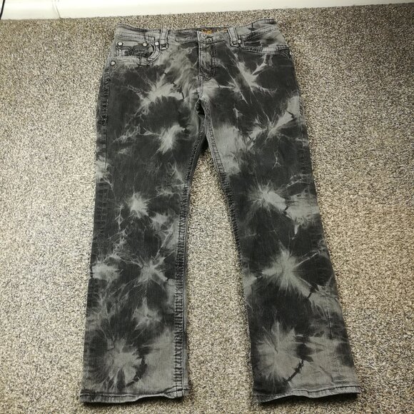 Rock Revival Jeans Mens 40x32 Tie Dye Black Straight Steven Flap Pockets Denim